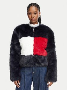 Tommy Jeans Futro DW0DW23428 Granatowy Regular Fit. Niebieskie płaszcze Tommy Jeans, s, bez wzorów, z futra, bez kaptura. Za 949,99 zł.