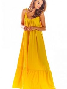 Sukienka Model A307 Yellow - awama. Żółte sukienki Awama, na lato, uniwersalny, bez wzorów, z elastanu, bez kołnierzyka, bez ramiączek, oversize. Za 340,97 zł.