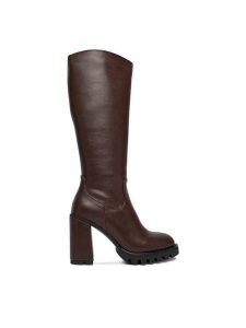 Nine West Kozaki CEO-HALA-01 Brązowy. Brązowe kozaki Nine West, bez wzorów, z materiału, bez obcasa, na słupku, bez zapięcia. Za 359,99 zł.