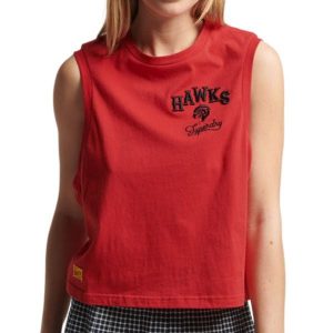 Koszulka turystyczna damska Superdry Vintage Collegiate. Czerwone koszulki sportowe Superdry, bez wzorów, z bawełny, bez ramiączek. W wyprzedaży za 74,00 zł.