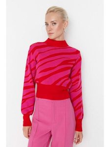 Trendyol Sweter w kolorze różowo-czerwonym rozmiar: M. Czerwone swetry oversize Trendyol, m, bez wzorów, bez ramiączek. Za 70,24 zł.