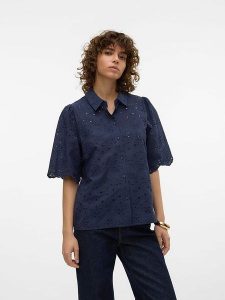 Vero Moda Koszula "Hay" w kolorze granatowym rozmiar: S. Niebieskie koszule Vero Moda, s, bez wzorów, z bawełny, bez kołnierzyka, bez ramiączek. Za 149,45 zł.