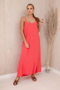 Sukienka długa na ramiączka różowy neon. Czerwone sukienki KESI, na co dzień, na lato, l, bez wzorów, z bawełny, eleganckie, bez kołnierzyka, bez ramiączek, maxi, proste. Za 121,29 zł.