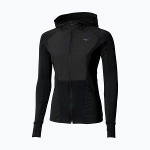 Kurtka do biegania damska Mizuno Active Warm Hybrid Full Zip Hooded. Czarne kurtki Mizuno, bez wzorów, bez kaptura. Za 269,99 zł.
