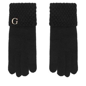 Rękawiczki Guess. Czarne rękawiczki Guess, z aplikacjami, z dzianiny. Za 194,99 zł.