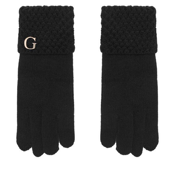Rękawiczki Guess. Czarne rękawiczki Guess, z aplikacjami, z dzianiny. Za 194,99 zł.