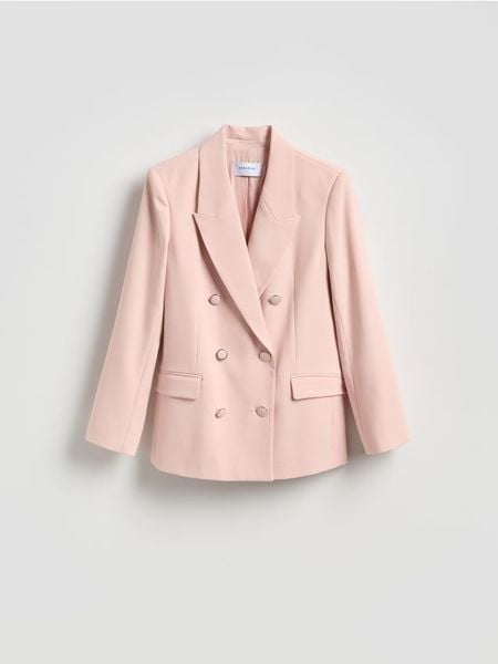 Dwurzędowa marynarka - pastelowy róż. Czerwone marynarki i żakiety Reserved, l, bez wzorów, z tkaniny. Za 229,99 zł.