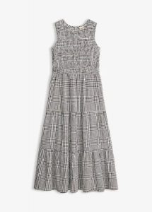 Sukienka midi z mieszanki wiskozy. Czarne sukienki bonprix, bez wzorów, z wiskozy, eleganckie, bez kołnierzyka, bez ramiączek, midi. Za 99,99 zł.