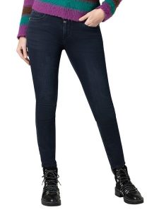 Timezone Dżinsy "Enya" - Slim fit - w kolorze granatowym rozmiar: W25/L32. Niebieskie jeansy Timezone, z aplikacjami, ze skóry, z podwyższonym stanem. Za 92,21 zł.