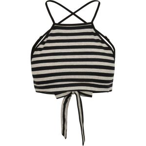 Damski crop top Urban Classic Triangle. Czarne topy Urban Classics, bez wzorów, bez kołnierzyka, bez ramiączek. W wyprzedaży za 39,00 zł.