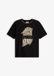 T-shirt z bawełny organcznej. Czarne t-shirty bonprix, bez wzorów, z bawełny, bez kołnierzyka, bez ramiączek. Za 64,99 zł.