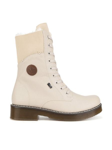 Rieker Trzewiki 70048-60 Beżowy. Brązowe botki Rieker, bez wzorów, z materiału, bez obcasa, na płaskiej podeszwie, bez zapięcia. Za 299,99 zł.