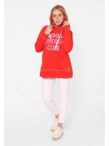 Zwillingsherz Bluza "Good Energy Club" w kolorze czerwonym rozmiar: S/M. Czerwone bluzy Zwillingsherz, m, bez wzorów, z bawełny, z kapturem. Za 208,95 zł.