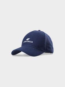 4F Czapka z daszkiem strapback uniseks - granatowa S/M. Niebieskie czapki 4f, bez wzorów, z bawełny, klasyczne. W wyprzedaży za 29,99 zł.