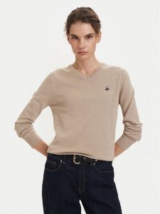 Beverly Hills Polo Club Sweter P-SS26W-M536563 Beżowy Regular Fit. Brązowe swetry klasyczne Beverly Hills Polo Club, m, z bawełny, bez kołnierzyka. Za 269,99 zł.