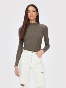 ONLY Bluzka Emma 15180040 Brązowy Slim Fit. Brązowe bluzki ONLY, s, bez wzorów, z syntetyku, bez kołnierzyka, bez ramiączek. Za 79,99 zł.