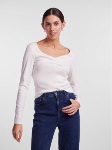 Pieces Bluzka 17135564 Biały Slim Fit. Białe bluzki Pieces, xl, bez wzorów, z bawełny, bez kołnierzyka, bez ramiączek. Za 119,99 zł.