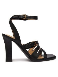 Guess Sandały FLJRAD LEA03 Czarny. Czarne sandały Guess, z aplikacjami, ze skóry, bez obcasa, na słupku, bez zapięcia. Za 550,99 zł.