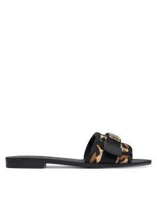 Guess Klapki FLJEL5 FAB03 Czarny. Czarne klapki Guess, z aplikacjami, z materiału, bez obcasa. Za 182,99 zł.