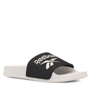 Klapki Reebok. Czarne klapki Reebok, bez wzorów, bez obcasa. Za 89,99 zł.