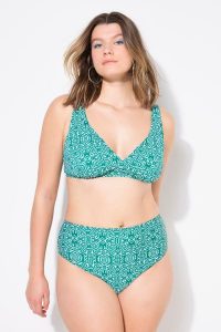 Damskie Figi od bikini figi wysoki stan nadruk ikatowy. Zielone figi Ulla Popken, bez wzorów, z elastanu. Za 91,99 zł.