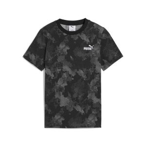 Młodzieżowa koszulka Essentials Camo z nadrukiem na całej powierzchni PUMA Black. Czarna bluzki Puma, m, bez wzorów, eleganckie, bez kołnierzyka, bez ramiączek. Za 99,00 zł.