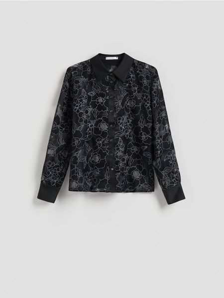 Koszula z wiskozą - czarny. Czarne koszule Reserved, l, bez wzorów, z tkaniny, bez kołnierzyka, bez ramiączek. W wyprzedaży za 79,99 zł.