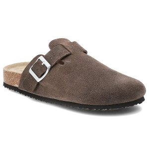 Klapki damskie Vinceza, klapki cholewka ze skóry naturalnej zamszowej wsuwany fason zabudowany przód, brązowe, 101332. Brązowe klapki VINCEZA, bez wzorów, ze skóry, bez obcasa. Za 129,00 zł.