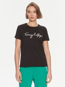 Tommy Hilfiger T-Shirt Signature WW0WW41674 Czarny Regular Fit. Czarne t-shirty TOMMY HILFIGER, xs, bez wzorów, z bawełny, bez kołnierzyka, bez ramiączek. Za 119,99 zł.