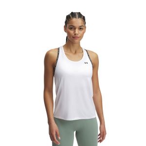 Top treningowy damski Under Armour Tech Knockout Tank. Białe koszulki sportowe Under Armour, bez wzorów, bez ramiączek. Za 88,99 zł.