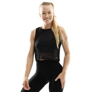 Damska treningowa koszulka crop top bez rękawów Fitness Siroko Beat. Czarne topy SIROKO, xs, bez wzorów, z materiału, sportowe, bez kołnierzyka, bez ramiączek. W wyprzedaży za 84,00 zł.