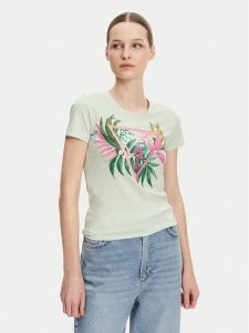 Guess T-Shirt W5GI07 J1314 Turkusowy Slim Fit. Niebieskie t-shirty Guess, m, z aplikacjami, z bawełny, bez kołnierzyka, bez ramiączek. Za 119,99 zł.