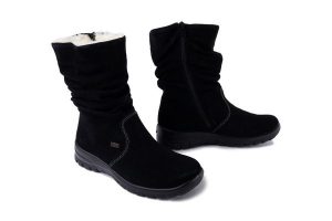 RIEKER TEX Z7171-01 black, kozaki damskie. Czarne kozaki Rieker, na zimę, bez wzorów, z wełny, bez obcasa, bez zapięcia. Za 389,90 zł.