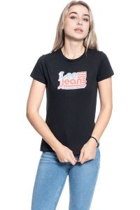 DAMSKI T-SHIRT LEE CREW NECK TEE BLACK L41LYG01 112109066. Czarne t-shirty Lee, l, bez wzorów, bez kołnierzyka, bez ramiączek. Za 69,99 zł.