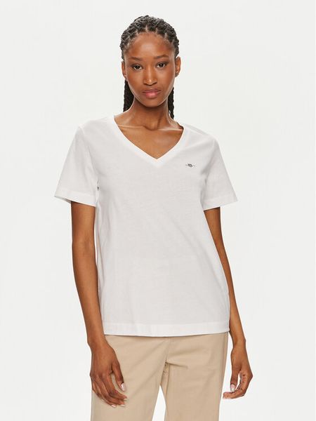 Gant T-Shirt Shield 4200750 Biały Regular Fit. Białe t-shirty GANT, xs, bez wzorów, z bawełny, bez kołnierzyka, bez ramiączek. Za 119,99 zł.