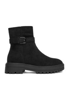 DeeZee Botki HX22020-2 Czarny. Czarne botki DeeZee, bez wzorów, z materiału, bez obcasa, na płaskiej podeszwie, bez zapięcia. Za 189,99 zł.