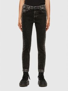 Diesel Clothes Dżinsy "Babhila" - Slim fit - w kolorze czarno-szarym rozmiar: W25/L32. Czarne jeansy Diesel Clothes, z aplikacjami, ze skóry. Za 188,85 zł.