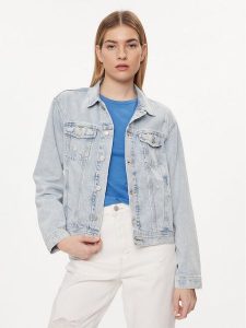 Tommy Jeans Kurtka jeansowa Flag DW0DW18331 Niebieski Regular Fit. Niebieskie kurtki Tommy Jeans, l, bez wzorów, z bawełny, bez kaptura. Za 559,99 zł.