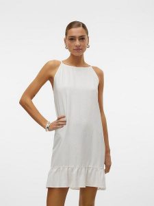 Vero Moda Sukienka "Mymilo" w kolorze białym rozmiar: L. Białe sukienki Vero Moda, na imprezę, l, bez wzorów, z wiskozy, klasyczne, bez kołnierzyka, bez ramiączek, mini. Za 61,60 zł.