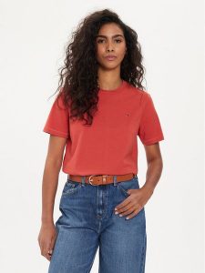 Tommy Hilfiger T-Shirt Modern WW0WW39848 Czerwony Regular Fit. Czerwone t-shirty TOMMY HILFIGER, xxs, bez wzorów, z bawełny, bez kołnierzyka, bez ramiączek. Za 199,99 zł.