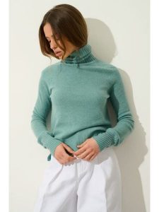 AUTHENTIC CASHMERE Kaszmirowy golf "Cassy" w kolorze turkusowym rozmiar: L. Niebieskie golfy AUTHENTIC CASHMERE, bez wzorów, z kaszmiru. Za 371,59 zł.