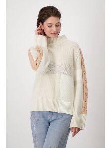 Monari Sweter w kolorze beżowo-jasnobrązowym rozmiar: 40. Brązowe swetry oversize monari, bez wzorów, bez ramiączek. Za 180,49 zł.