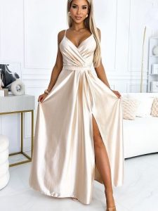 Sukienka Model Juliet 512-3 Beige - Numoco. Brązowe sukienki NUMOCO, na co dzień, l, z aplikacjami, z elastanu, eleganckie, bez kołnierzyka, plus size, bez ramiączek, maxi, proste. Za 485,92 zł.