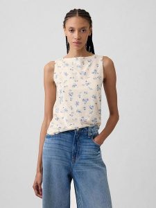 GAP Top w kolorze kremowo-błękitnym rozmiar: L. Brązowe topy GAP, l, bez wzorów, bez kołnierzyka, bez ramiączek. Za 79,77 zł.