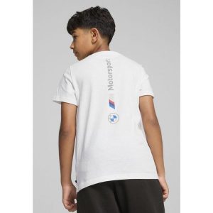 Młodzieżowa koszulka BMW M Motorsport ESS+ z logo PUMA White. Biała koszulki sportowe Puma, bez wzorów, bez ramiączek. W wyprzedaży za 84,00 zł.