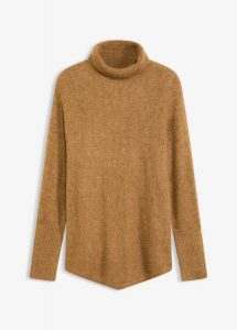 Sweter oversize. Brązowe golfy bonprix, bez wzorów. Za 127,99 zł.