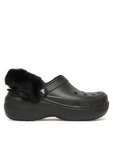 Crocs Klapki Classic Platform Fuzz Lined Clog 212854 Czarny. Czarne klapki Crocs, bez wzorów, z tworzywa sztucznego, bez obcasa. Za 309,99 zł.