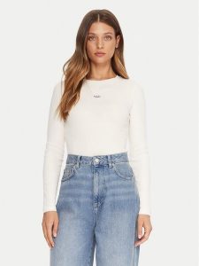 Guess Jeans Bluzka W5BP01 KA0H1 Beżowy Slim Fit. Brązowe bluzki Guess Jeans, xxl, z aplikacjami, z bawełny, bez kołnierzyka, bez ramiączek. Za 139,99 zł.