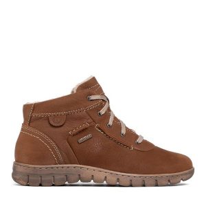 Botki Josef Seibel. Brązowe botki Josef Seibel, bez wzorów, bez obcasa, na płaskiej podeszwie, bez zapięcia. Za 379,99 zł.