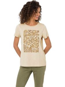 Heine Koszulka w kolorze beżowym rozmiar: 46. Brązowe bluzki Heine, bez wzorów, z bawełny, bez kołnierzyka, bez ramiączek. Za 52,42 zł.